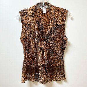 Vintage 90s | Alison Taylor |  Leopard & Lace | Sleeveless Ruffled Blouse